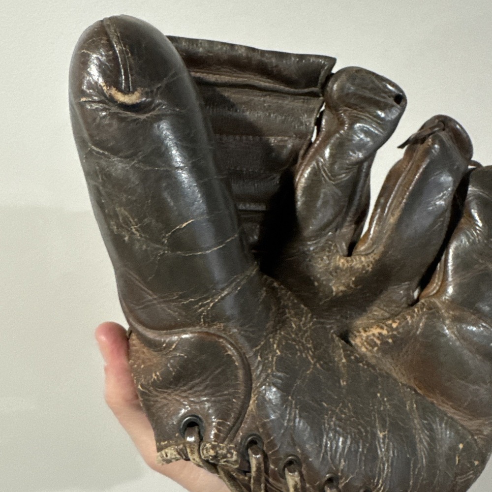 Vintage 1920's KEN-WEL 3-Finger Brown Leather Baseball Glove Antique - Picture 2 of 10